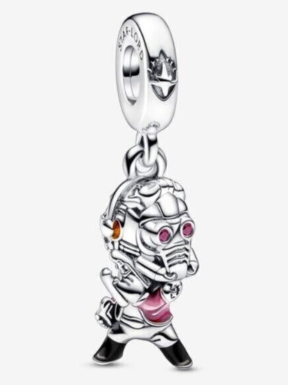 Pandora Silver Robot Dangle Charm with Pink and Orange Accents